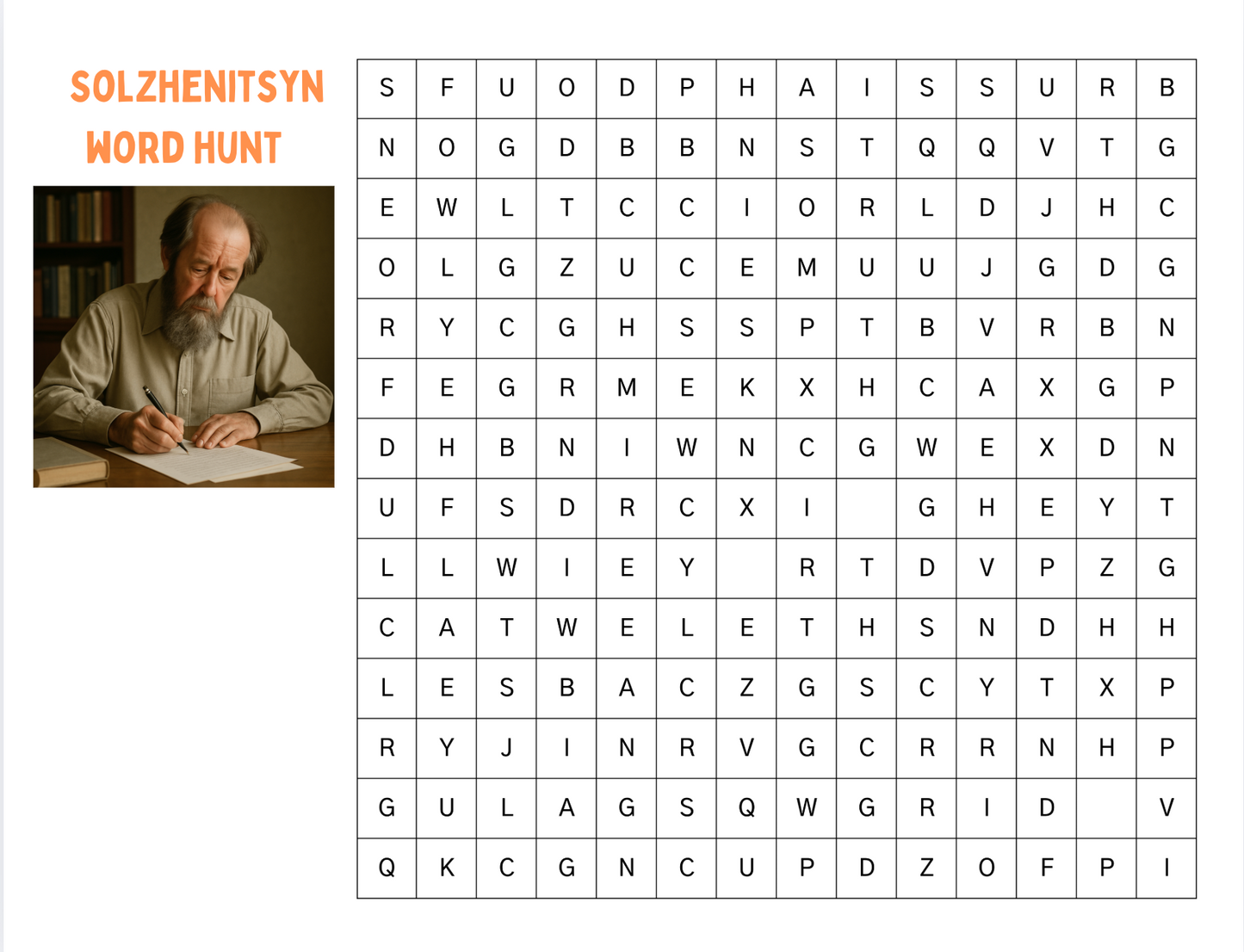 Solzhenitsyn Word Hunt Digital Download Puzzle