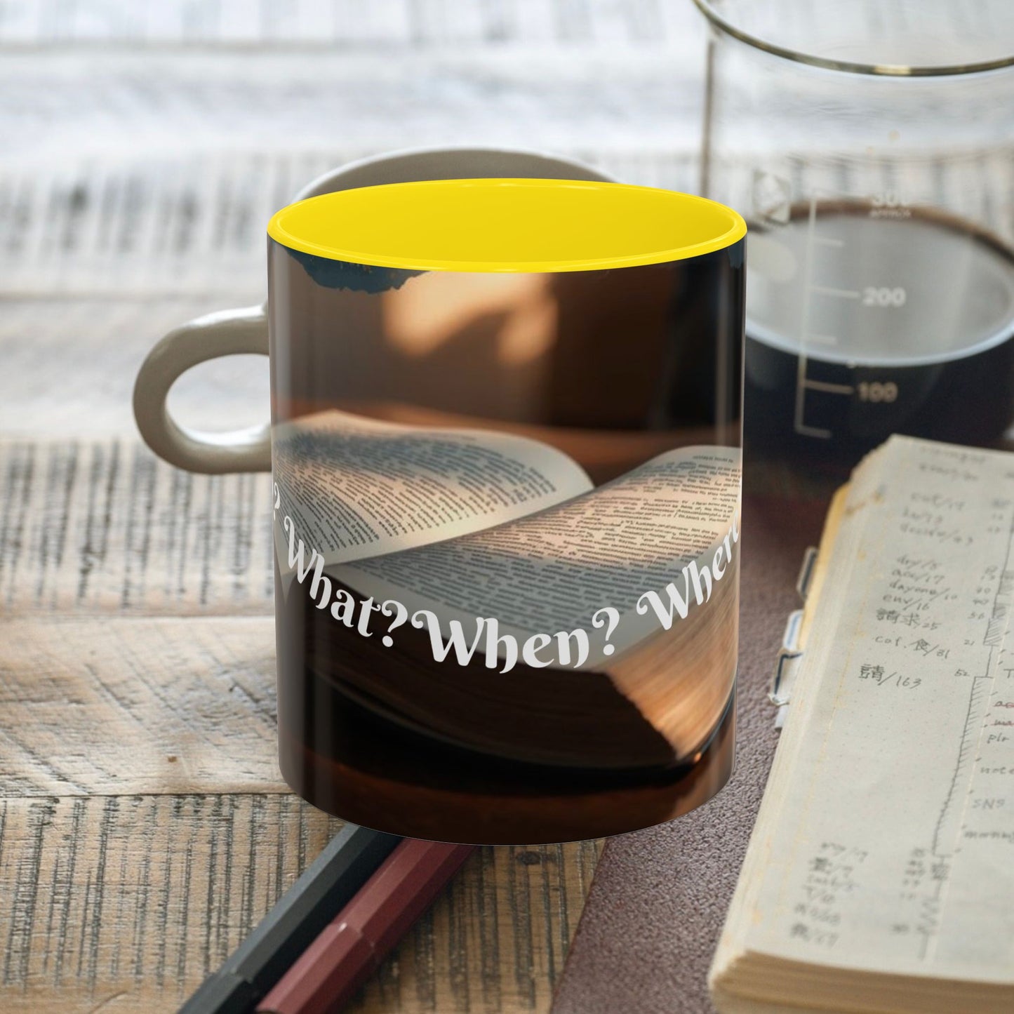 Who? What? When? Where? Why? Color Lining  Mug (11, 15oz)