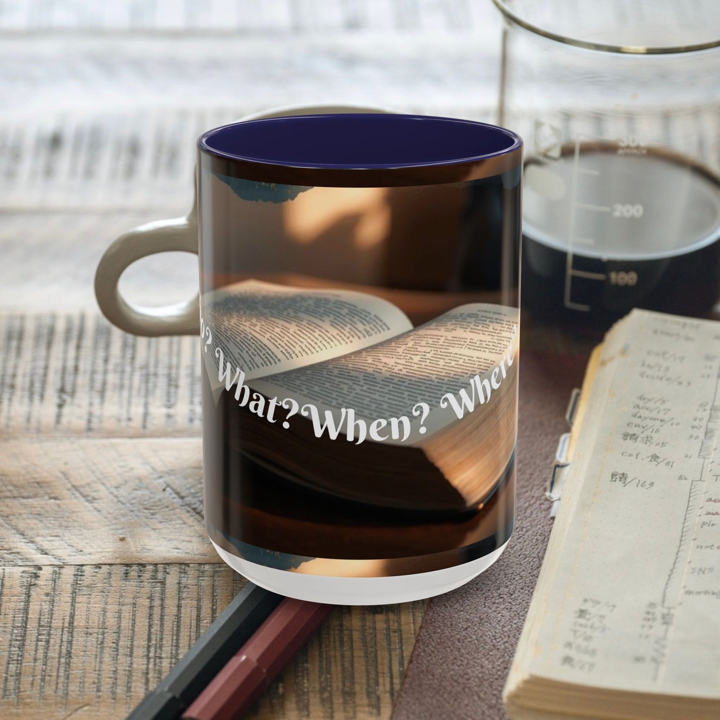 Who? What? When? Where? Why? Color Lining  Mug (11, 15oz)