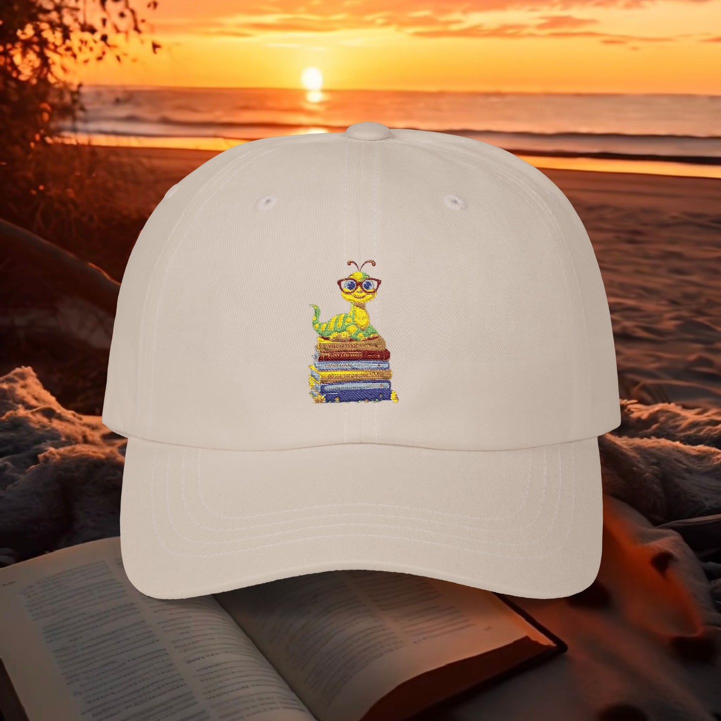 Classic Bookworm Cap — Embroidered Colorful Bookworm on Cap