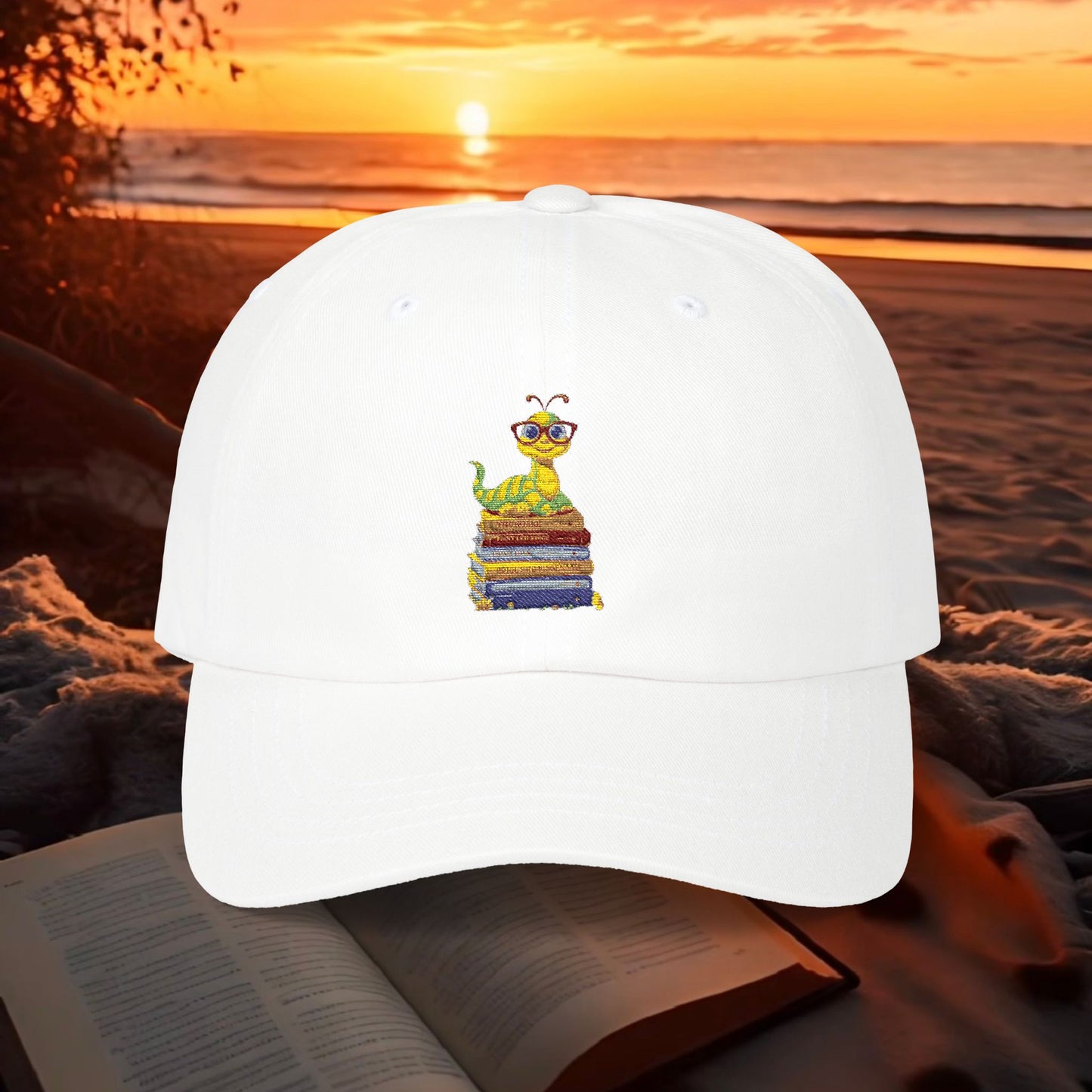 Classic Bookworm Cap — Embroidered Colorful Bookworm on Cap
