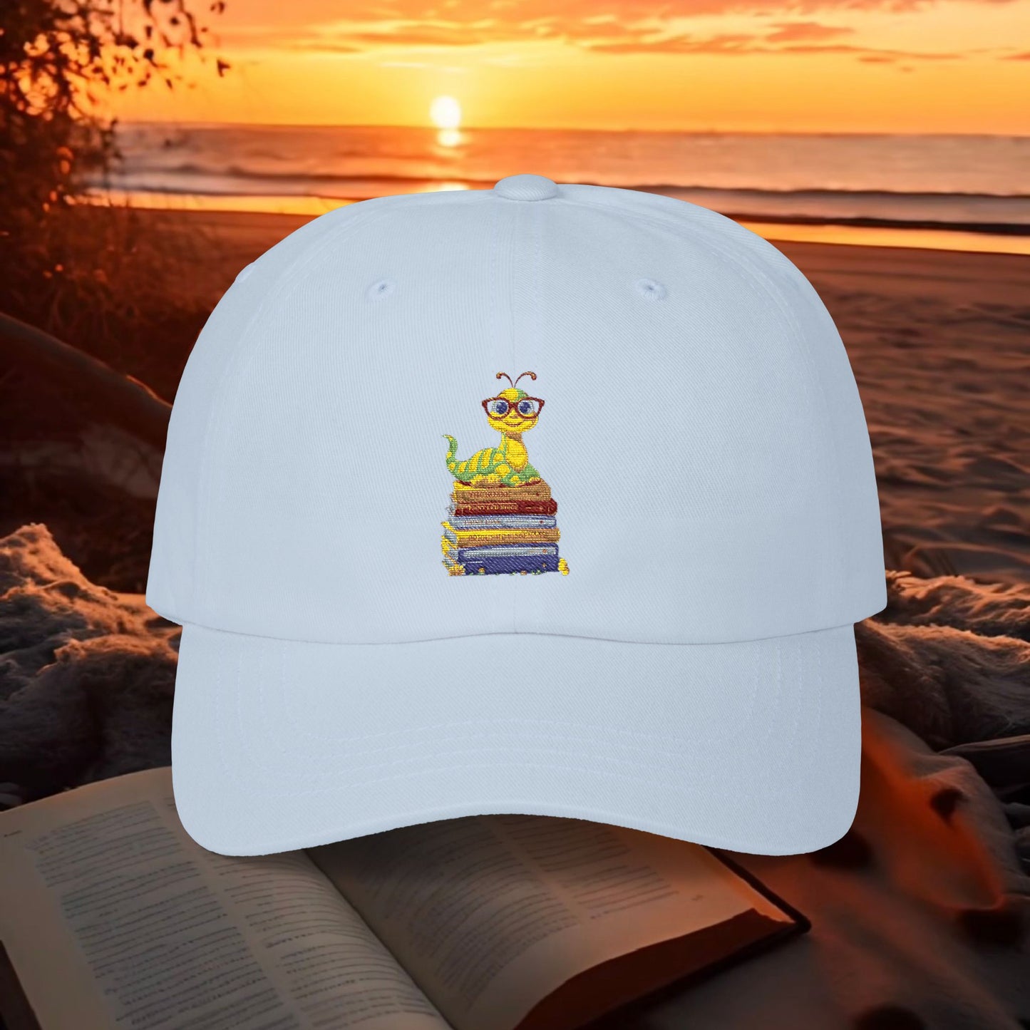 Classic Bookworm Cap — Embroidered Colorful Bookworm on Cap