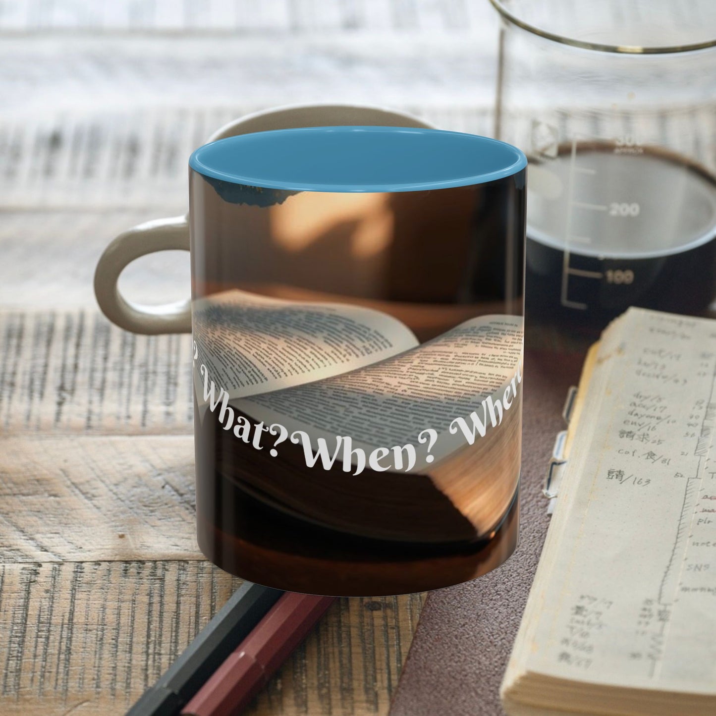 Who? What? When? Where? Why? Color Lining  Mug (11, 15oz)