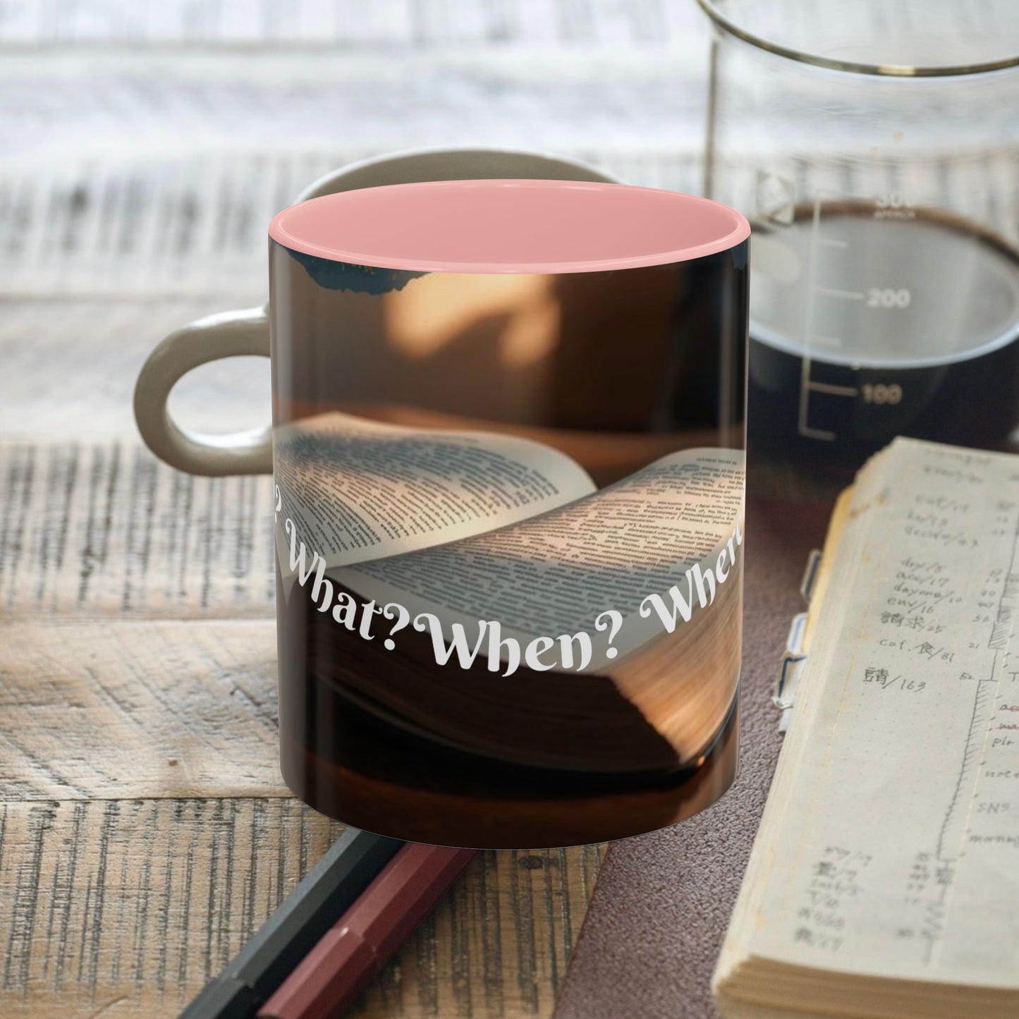 Who? What? When? Where? Why? Color Lining  Mug (11, 15oz)