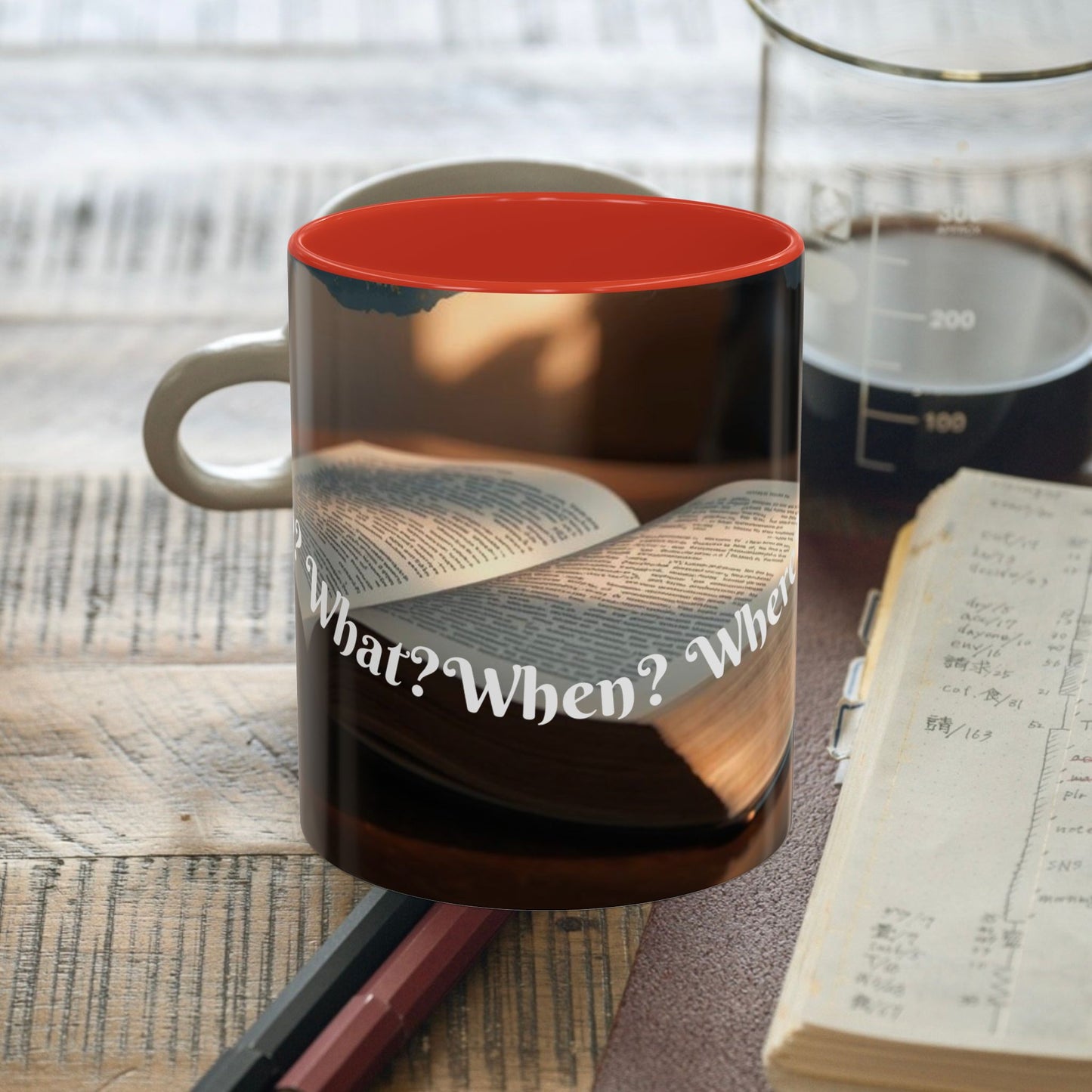 Who? What? When? Where? Why? Color Lining  Mug (11, 15oz)