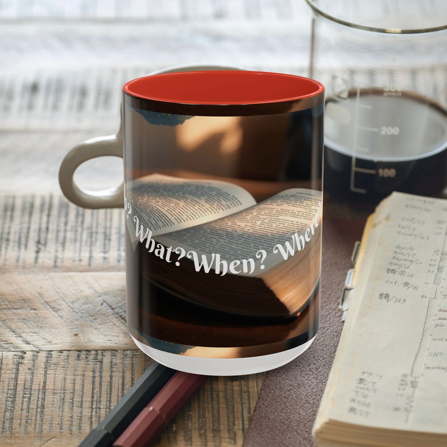 Who? What? When? Where? Why? Color Lining  Mug (11, 15oz)