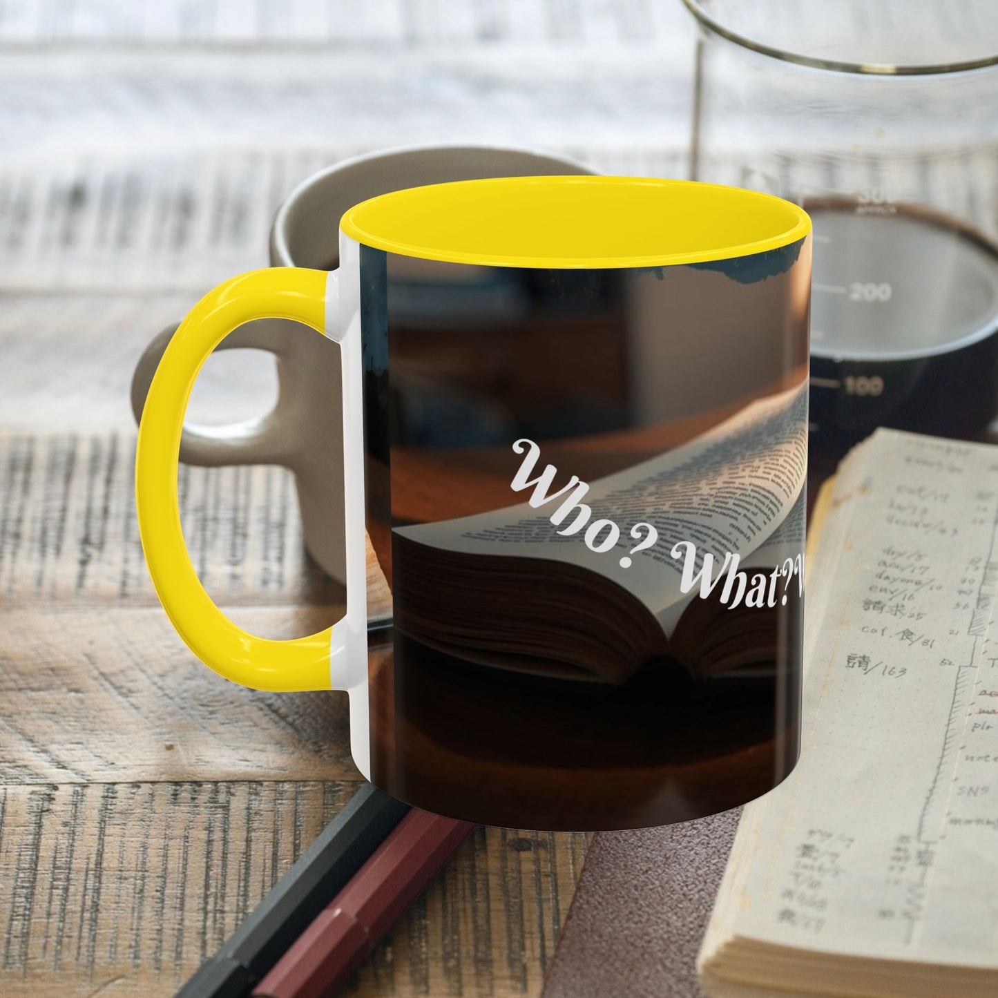Who? What? When? Where? Why? Color Lining  Mug (11, 15oz)