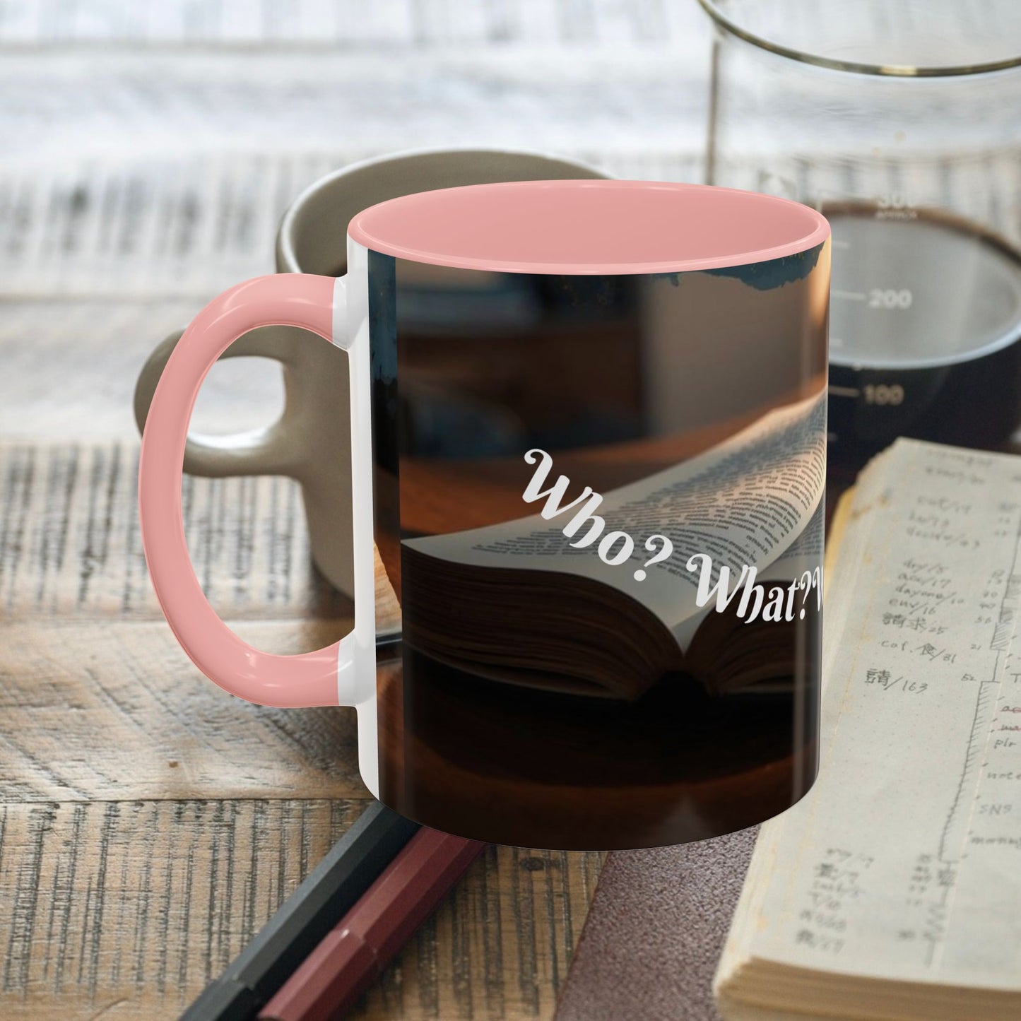 Who? What? When? Where? Why? Color Lining  Mug (11, 15oz)