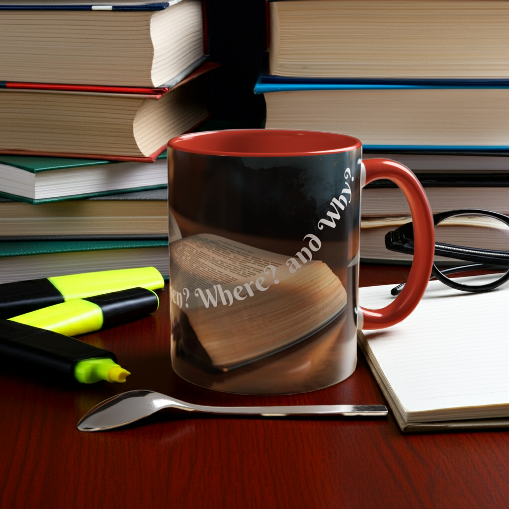 Who? What? When? Where? Why? Color Lining  Mug (11, 15oz)